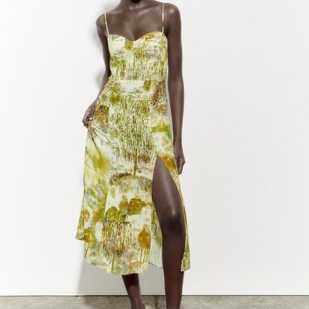 Zara Printed Slip Midi Dress NWT